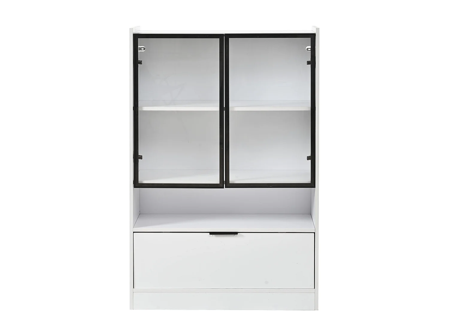 Moderne Vitrine 80x35x120 cm - LED-Beleuchtung - 2 Glastüren und 1 Klapptür - Spanplatten - Weiß