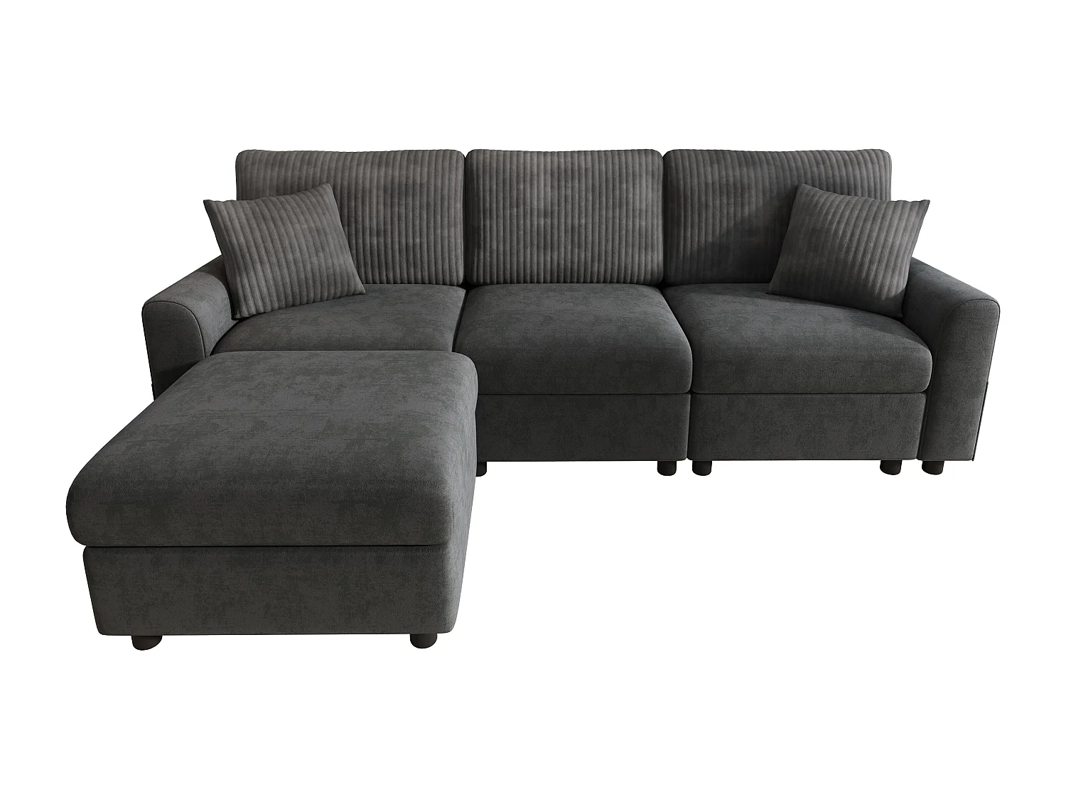 Canapé moderne 223 × 84 × 146 cm - avec 1 repose-pieds - avec 2 coussins carrés, port USB et port USB-C - Noir