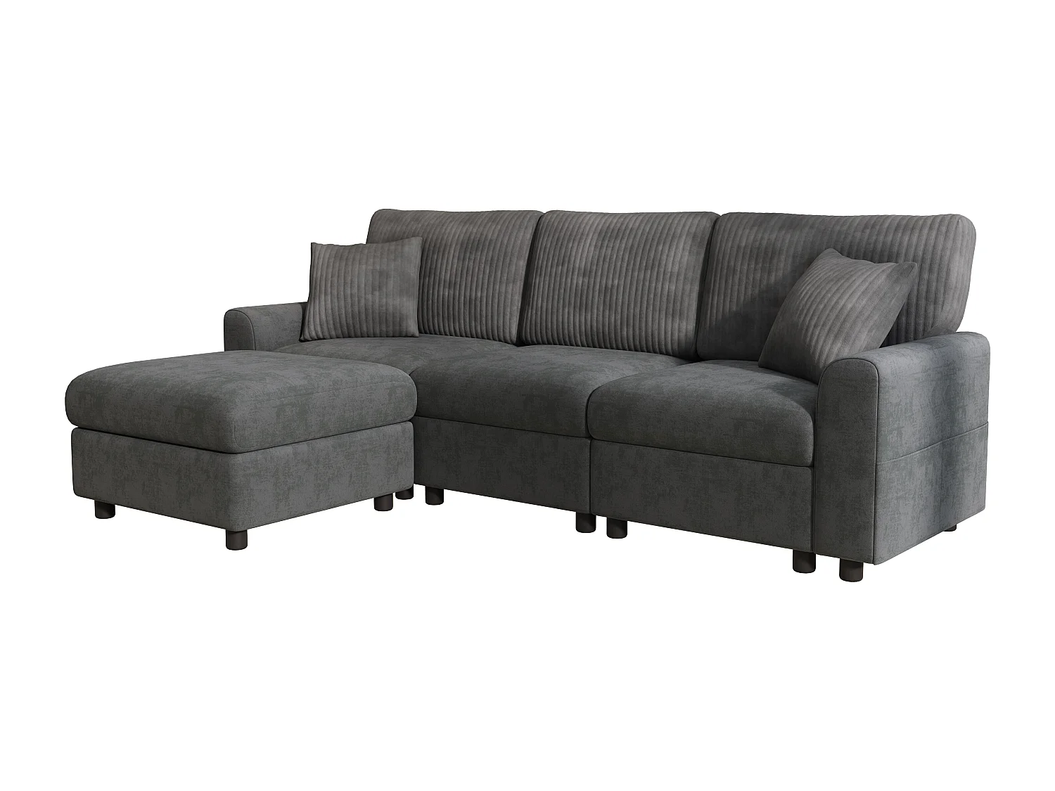 Canapé moderne 223 × 84 × 146 cm - avec 1 repose-pieds - avec 2 coussins carrés, port USB et port USB-C - Noir