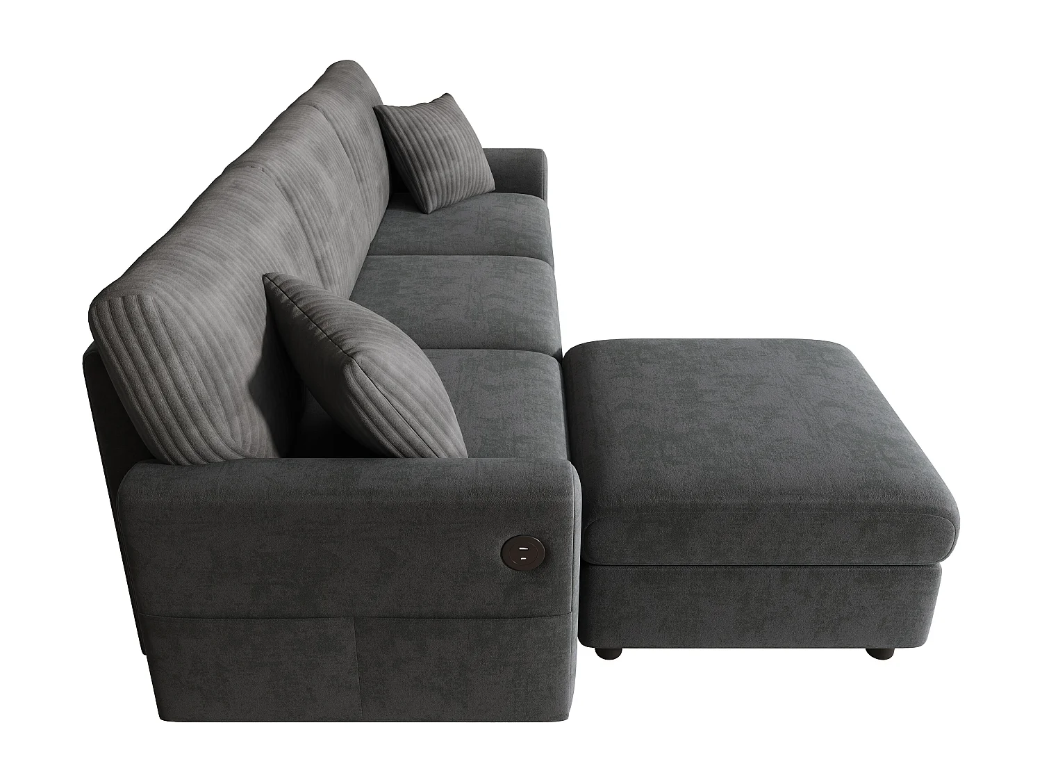 Canapé moderne 223 × 84 × 146 cm - avec 1 repose-pieds - avec 2 coussins carrés, port USB et port USB-C - Noir
