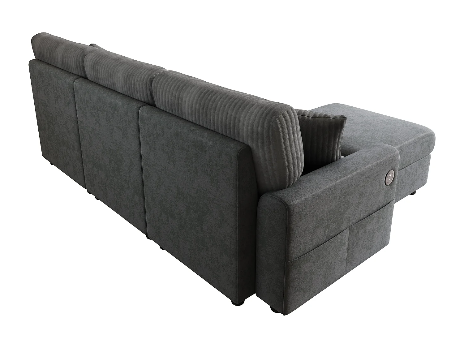 Canapé moderne 223 × 84 × 146 cm - avec 1 repose-pieds - avec 2 coussins carrés, port USB et port USB-C - Noir