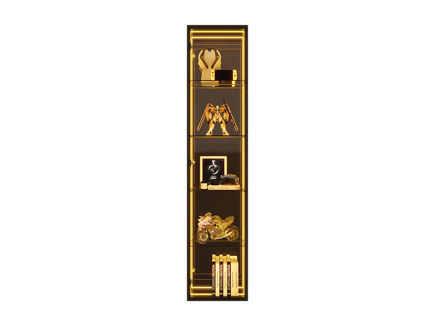 Vitrine 30x30x160 cm - LED-Beleuchtung - 1 Tür und 3 Aufbewahrungsfächer - verstellbare Regale - MDF + Glas - Schwarz