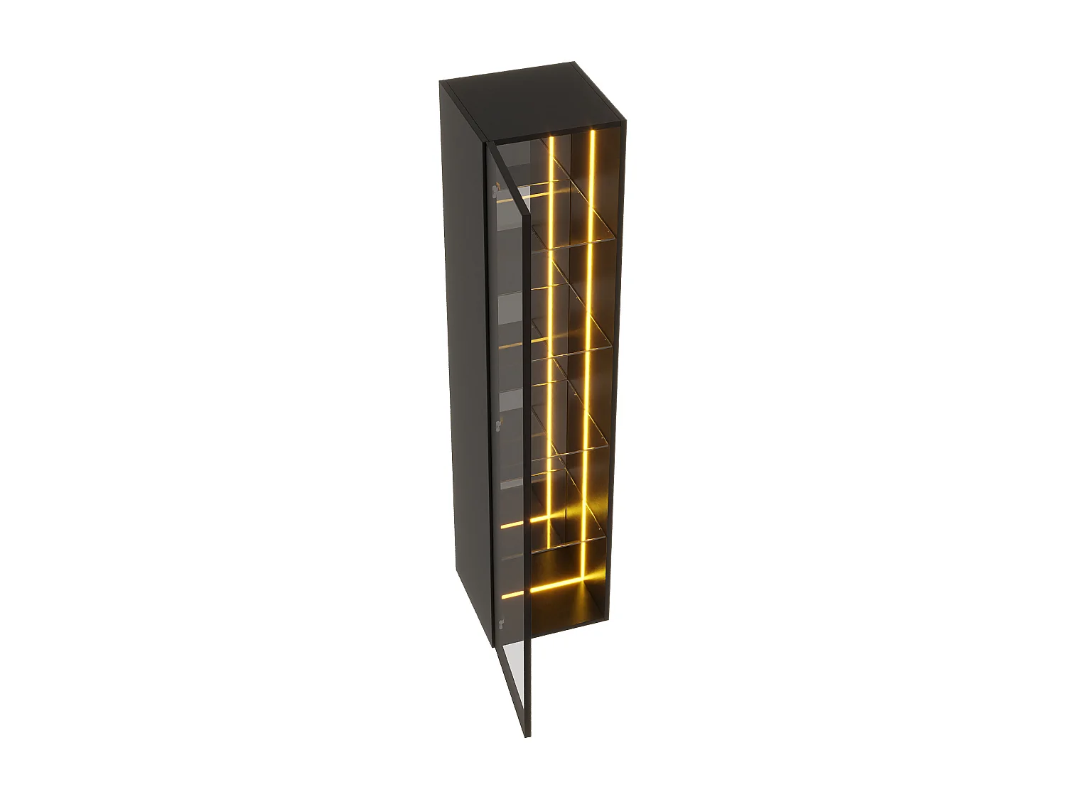 Vitrine 30x30x160 cm - LED-Beleuchtung - 1 Tür und 3 Aufbewahrungsfächer - verstellbare Regale - MDF + Glas - Schwarz