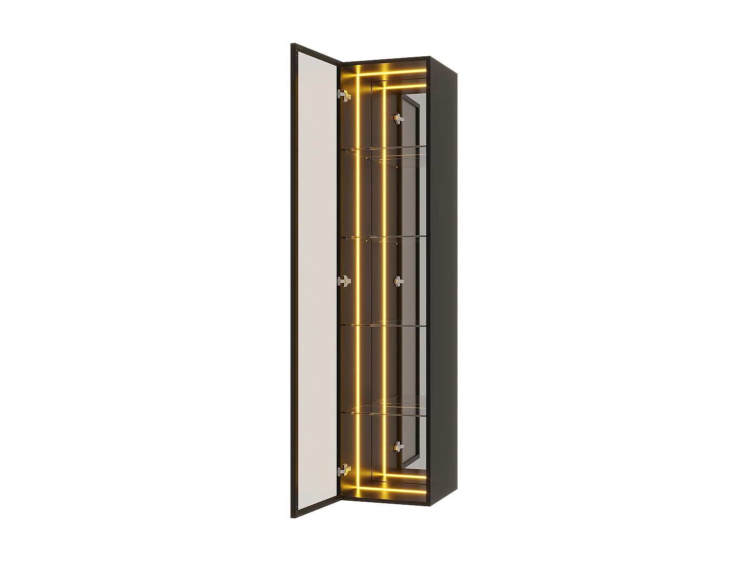Vitrine 30x30x160 cm - LED-Beleuchtung - 1 Tür und 3 Aufbewahrungsfächer - verstellbare Regale - MDF + Glas - Schwarz