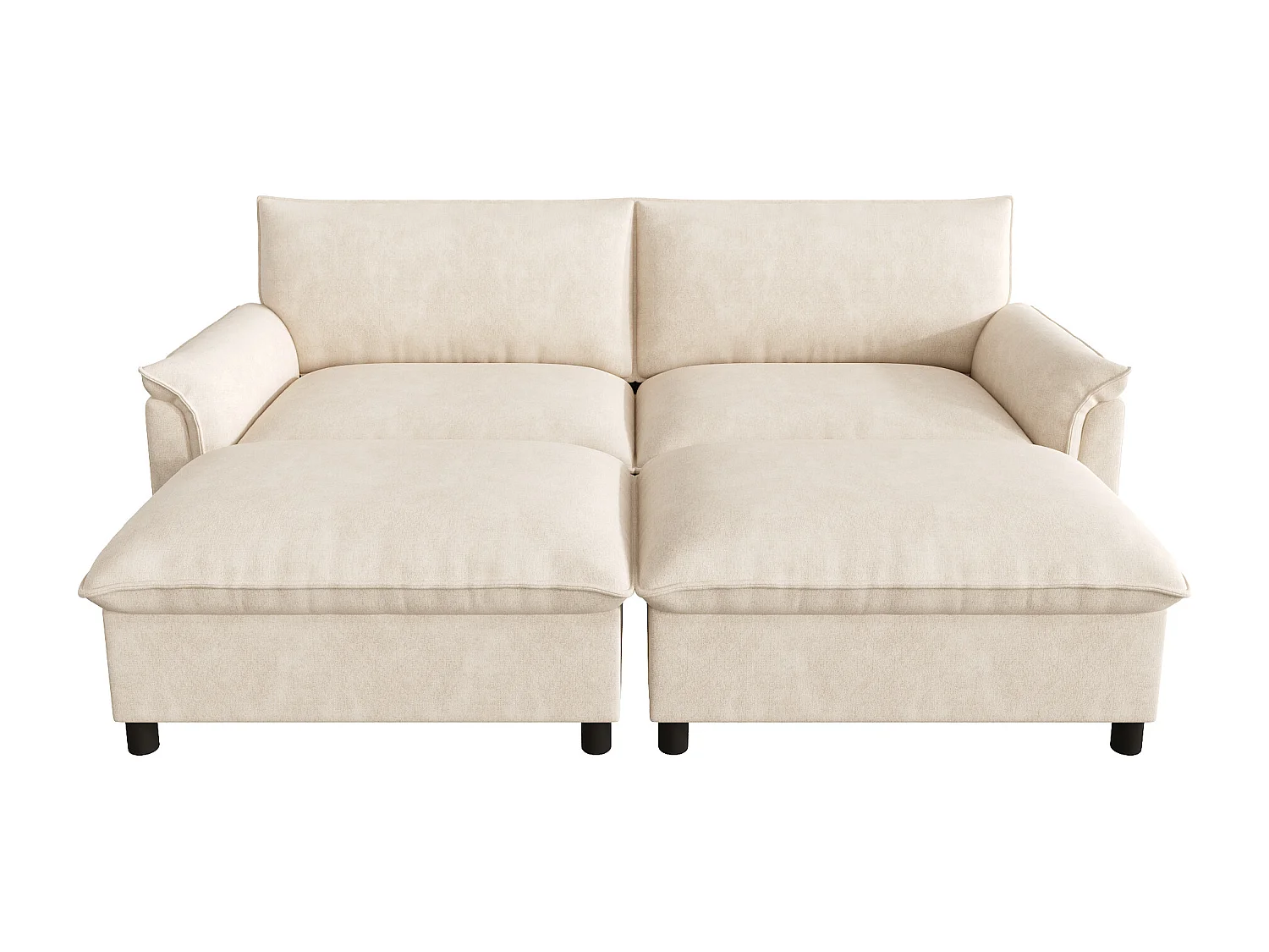Canapé moderne 216 × 77 × 82 cm - avec 2 repose-pieds mobiles - avec espace de rangement - Chenille - Beige