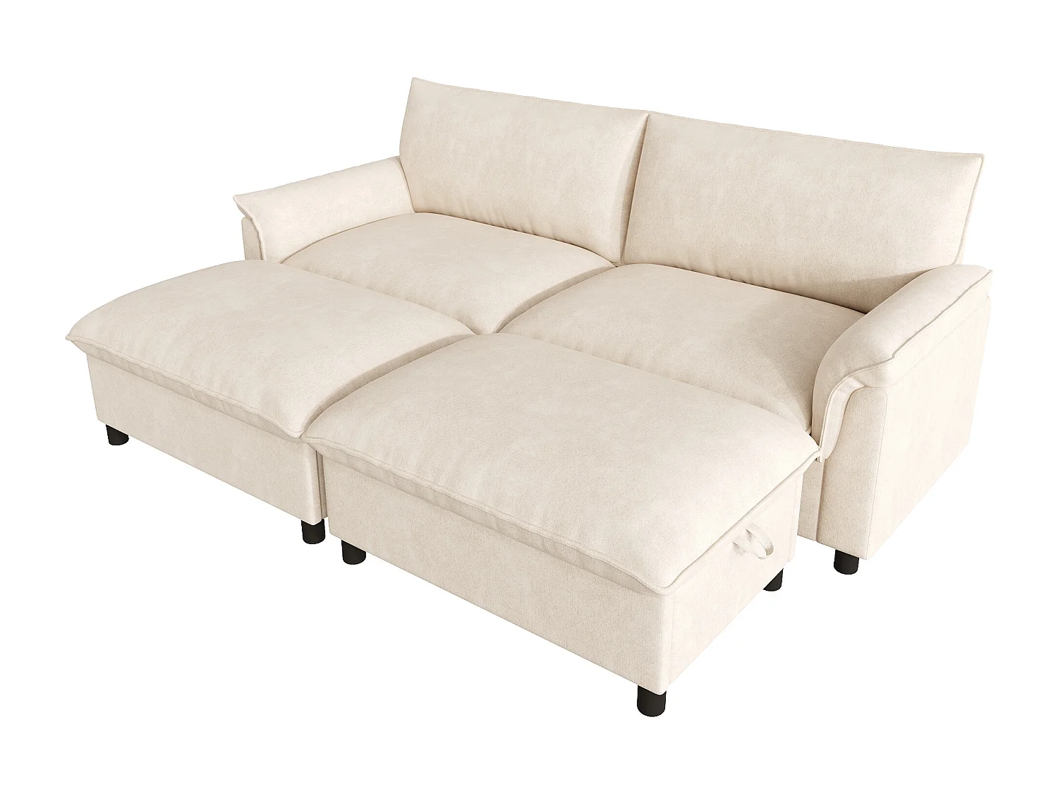 Canapé moderne 216 × 77 × 82 cm - avec 2 repose-pieds mobiles - avec espace de rangement - Chenille - Beige