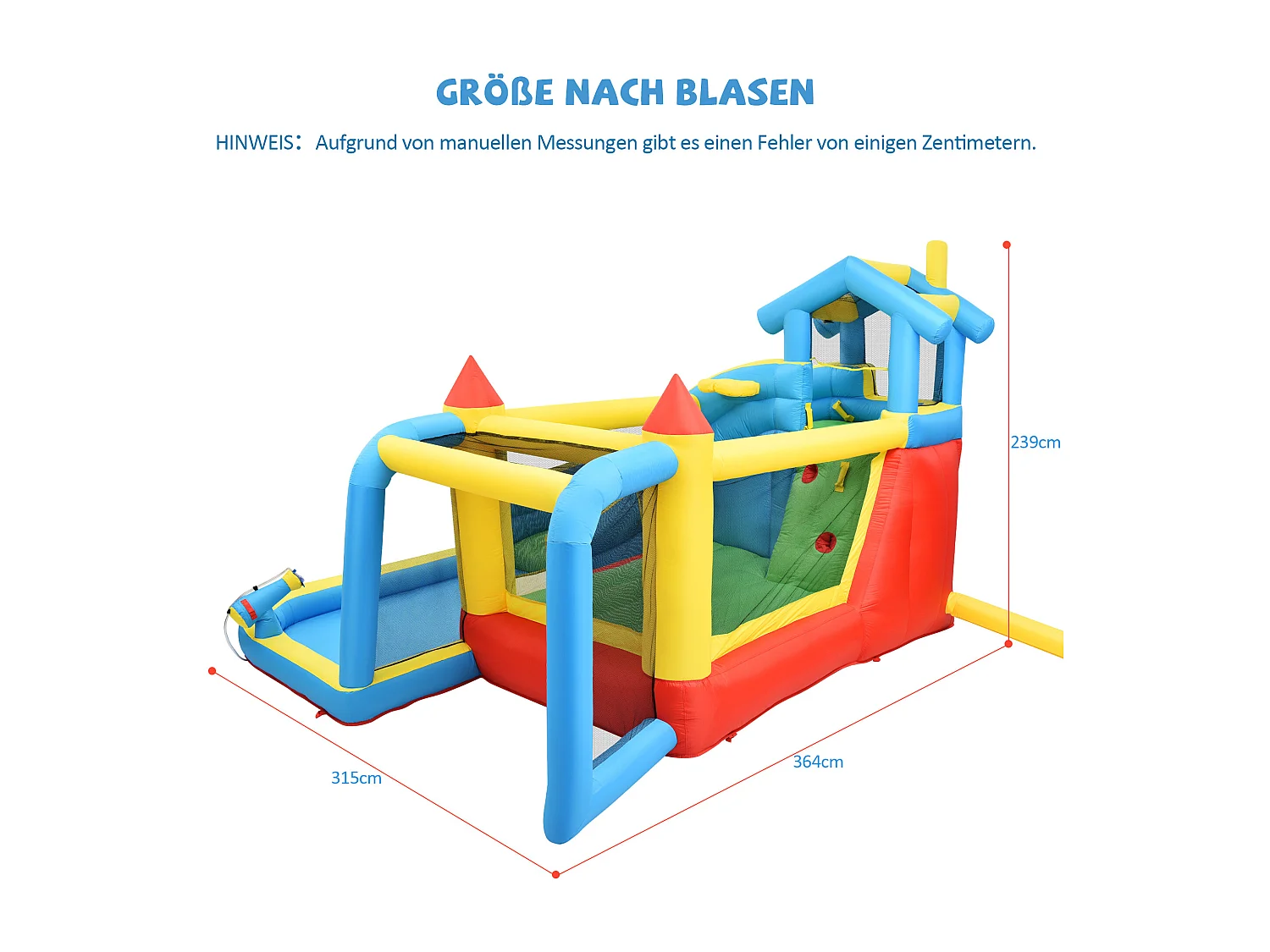 Château gonflable pour enfants - convient aux enfants de 3 à 10 ans - avec toboggans, zone de saut, piscine et but de football - bleu