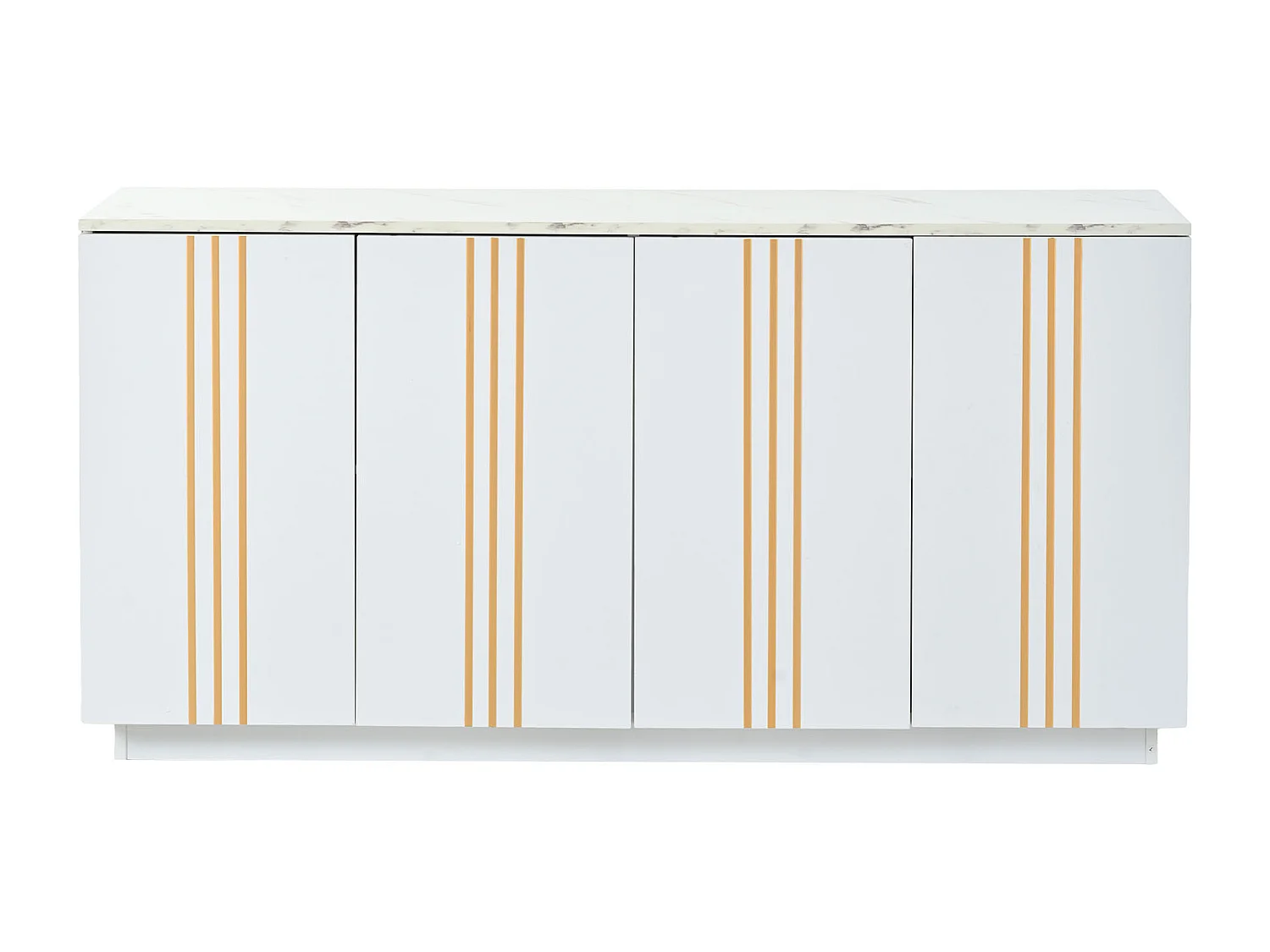 Buffet 140x35x70 cm - 4 portes - Finitions dorées - Étagères réglables - Panneaux de particules - Blanc et doré