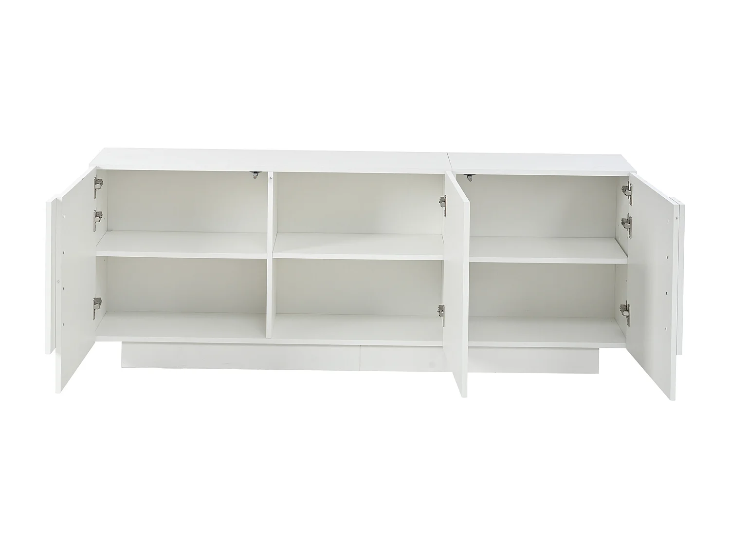 Buffet 160x35x60 cm - 3 portes et 6 étagères - Finition brillante - Panneaux de particules - Blanc