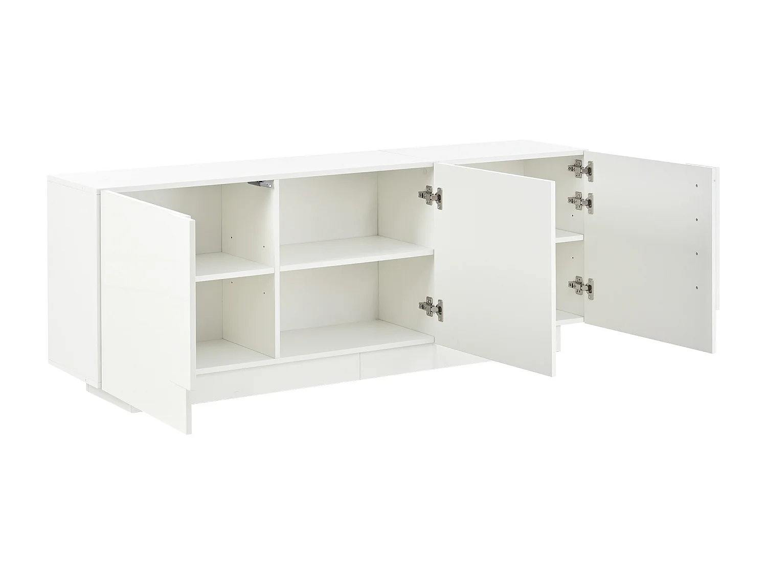 Buffet 160x35x60 cm - 3 portes et 6 étagères - Finition brillante - Panneaux de particules - Blanc