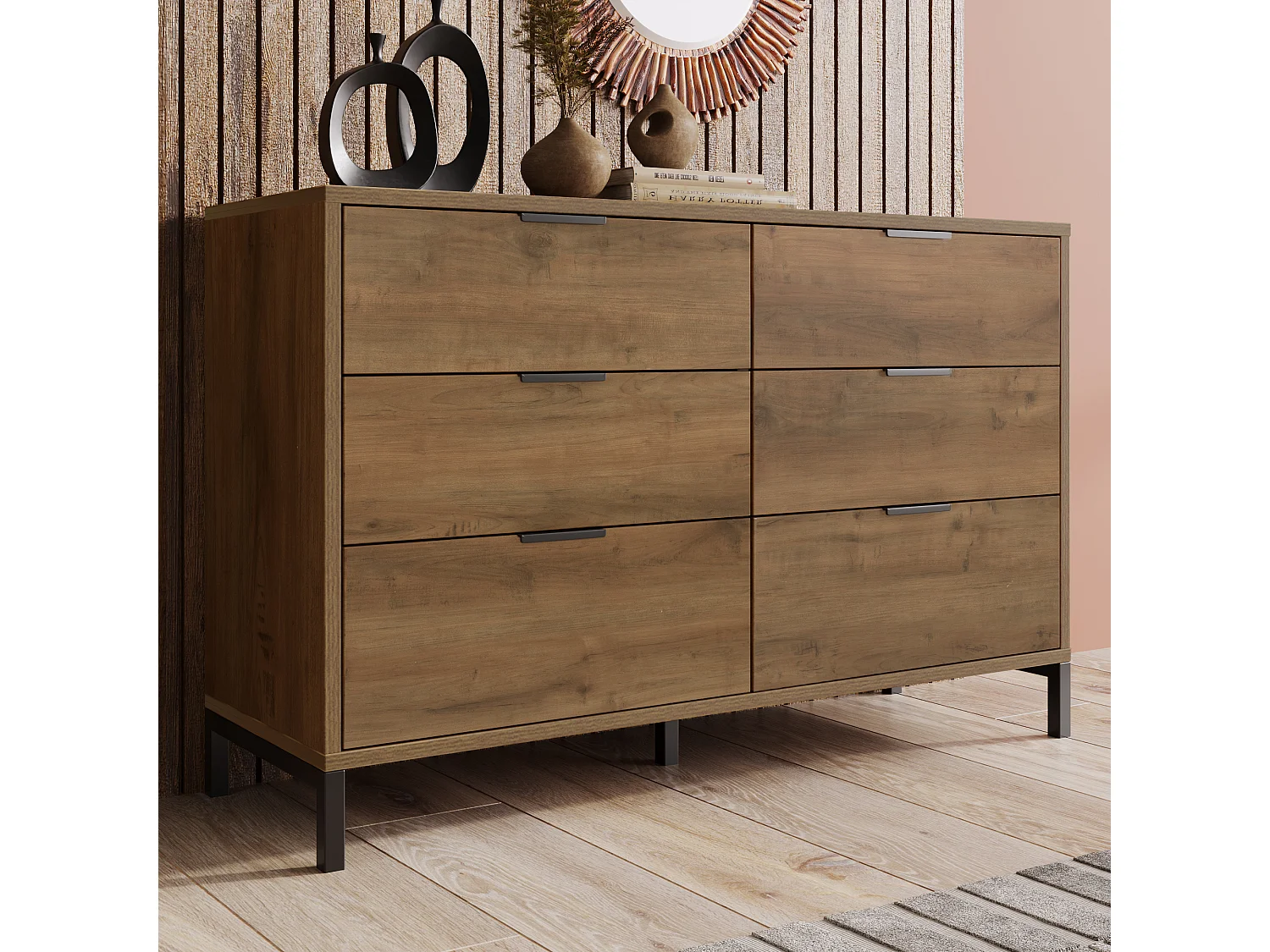 Sideboard with adjustable shelves - 6 drawers - Dark oak