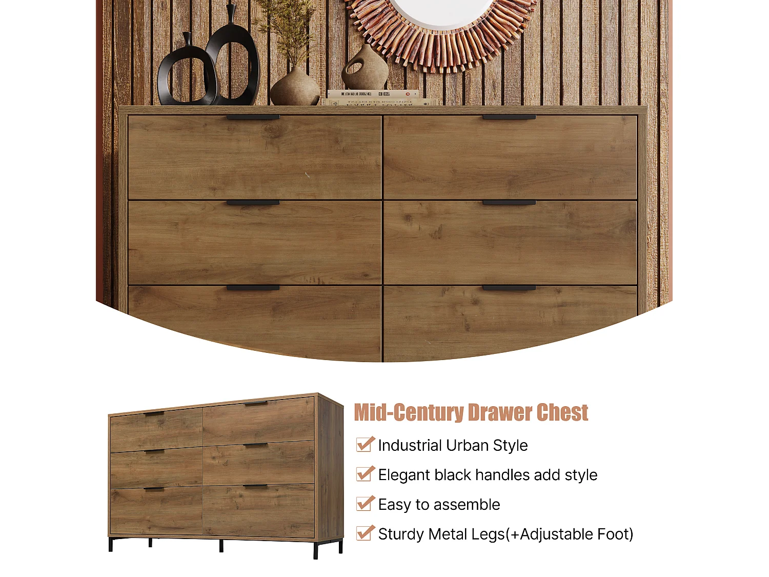Sideboard with adjustable shelves - 6 drawers - Dark oak