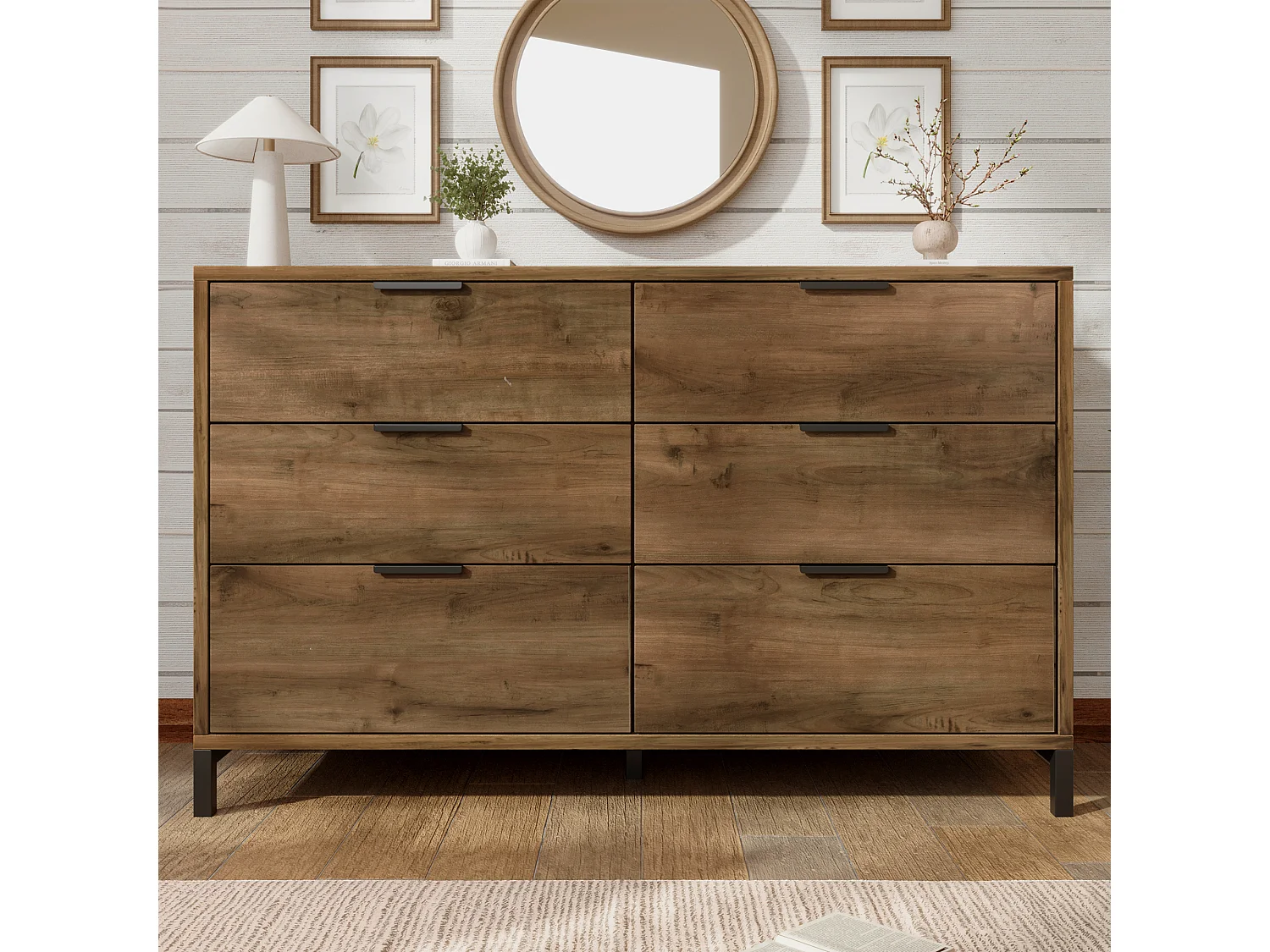 Sideboard with adjustable shelves - 6 drawers - Dark oak