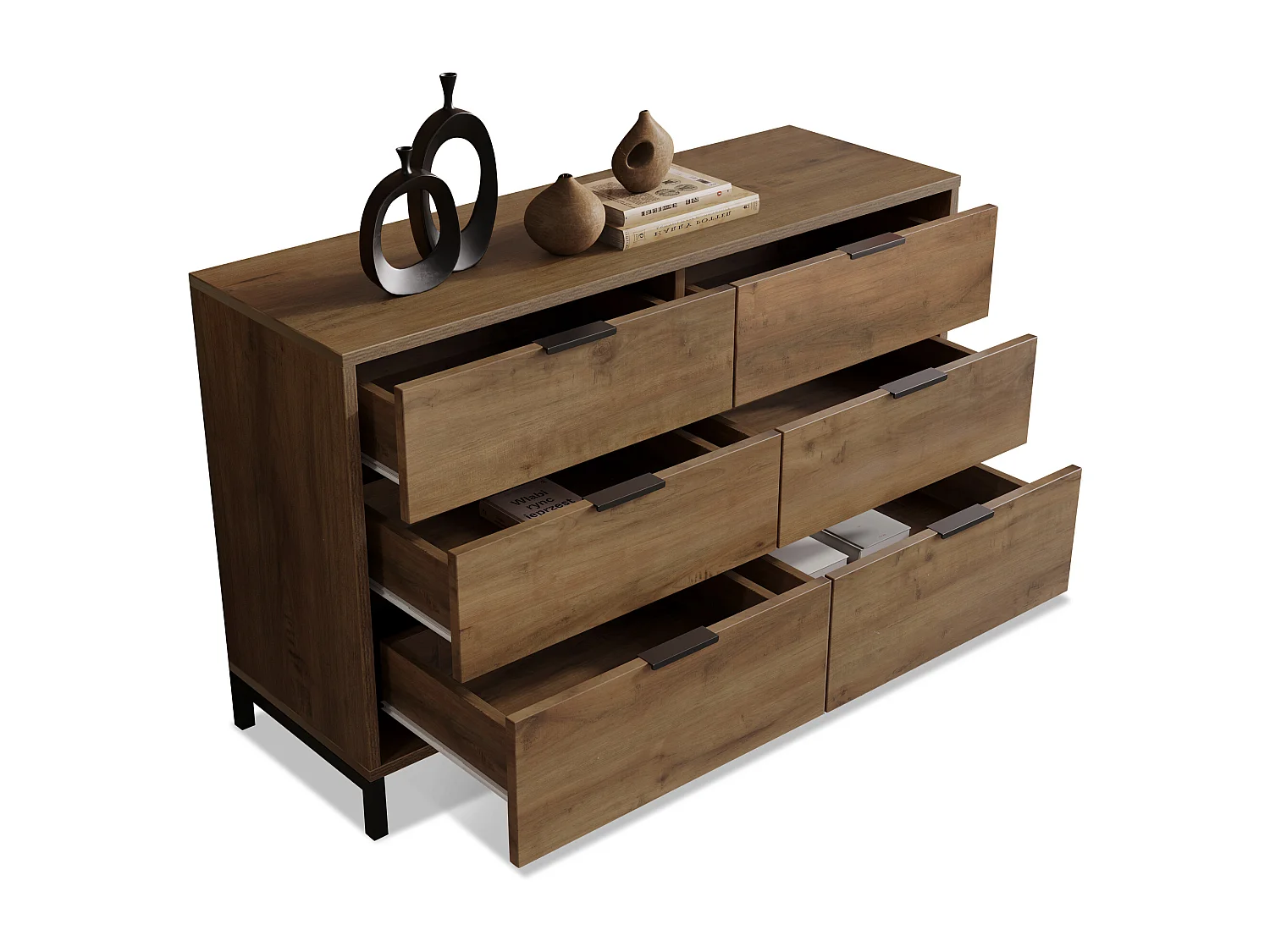 Sideboard with adjustable shelves - 6 drawers - Dark oak