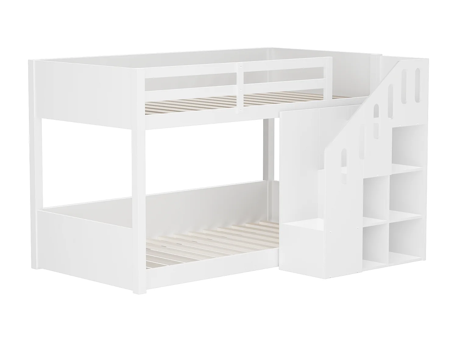 Children's Bunk Bed - 2 x 90 x 200 cm - with Staircase and Guardrail - White (Mattress Not Included)