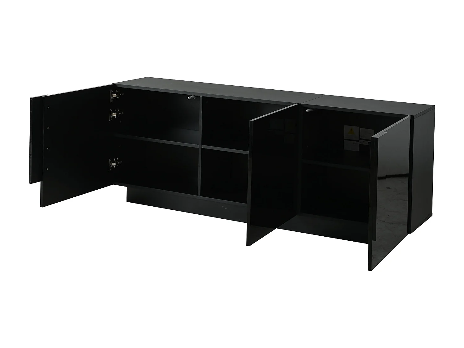 Buffet 160x35x60 cm - 3 portes et 6 étagères - Finition brillante - Panneaux de particules - Noir