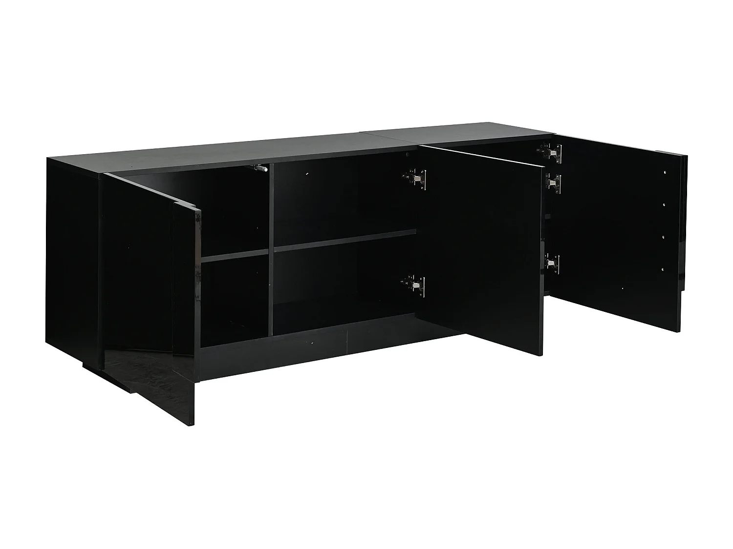 Buffet 160x35x60 cm - 3 portes et 6 étagères - Finition brillante - Panneaux de particules - Noir
