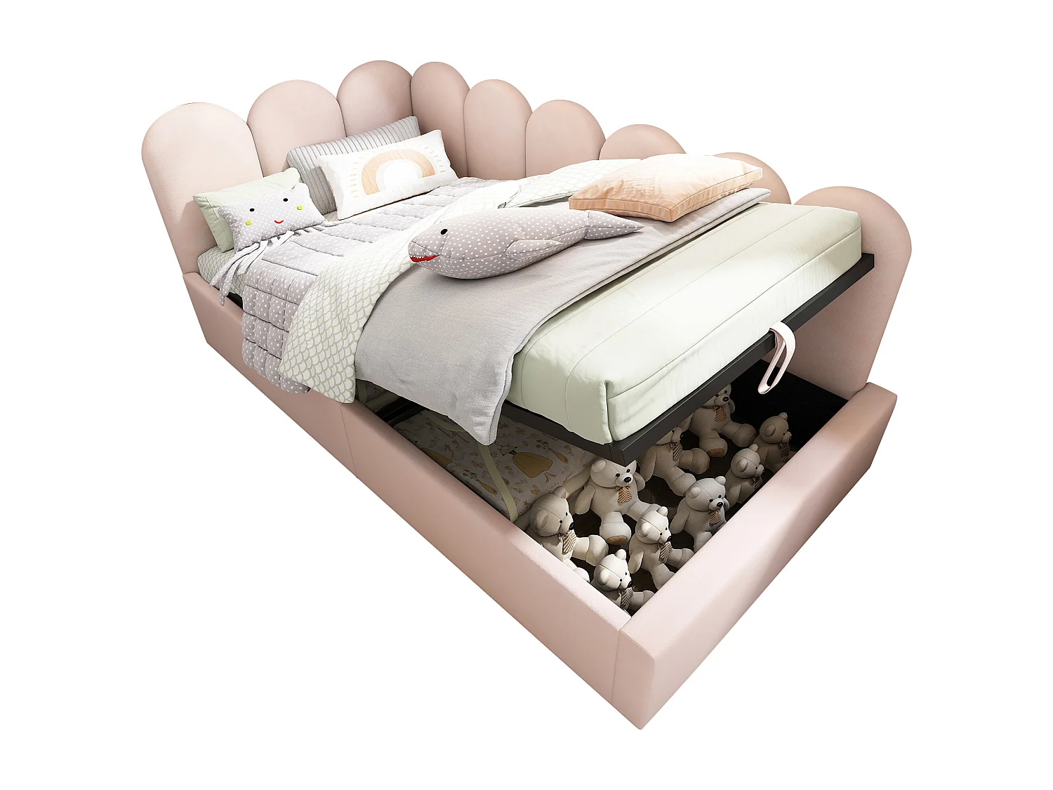 Daybed with storage - velvet fabric - 90x190 cm - with slatted base - Pink