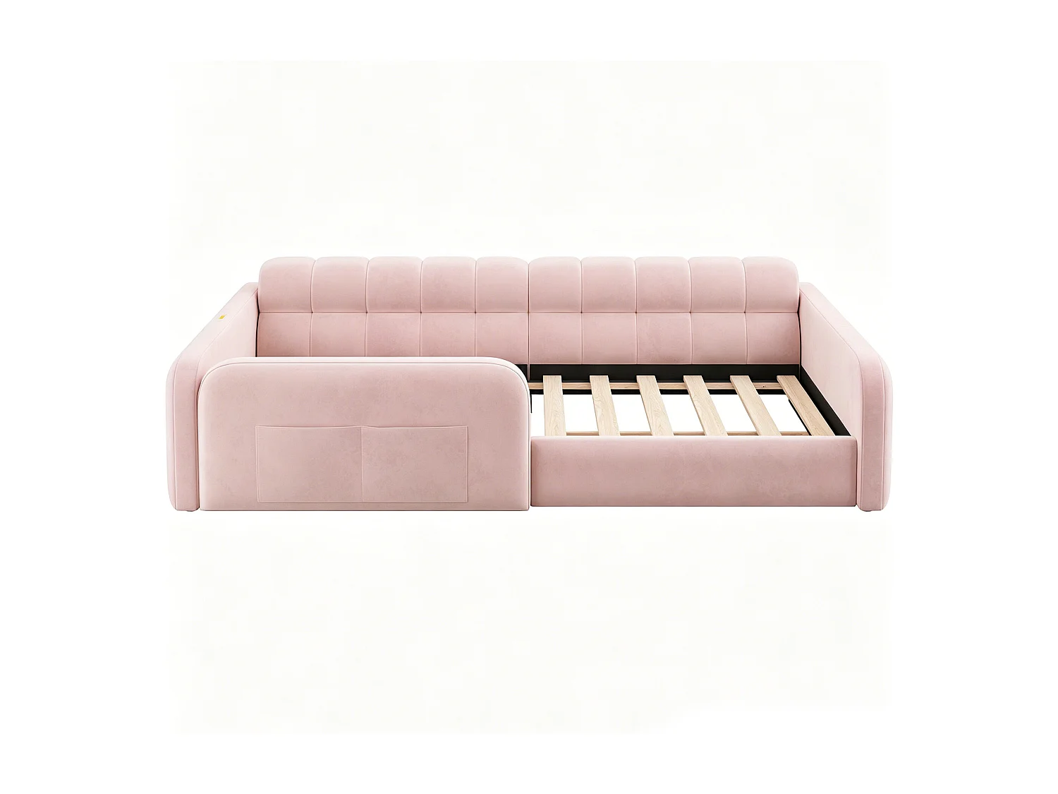 Lit enfant capitonné 90x200cm - avec port de chargement - avec 1 tiroir - velours - rose (matelas non inclus)