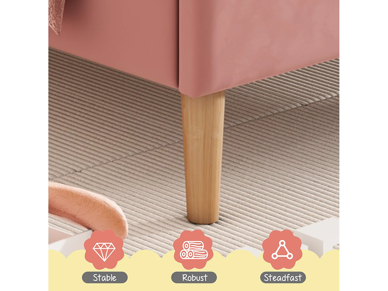 Children's Velvet Bed - 90x200cm - with Adjustable Colorful Headboard - Pink