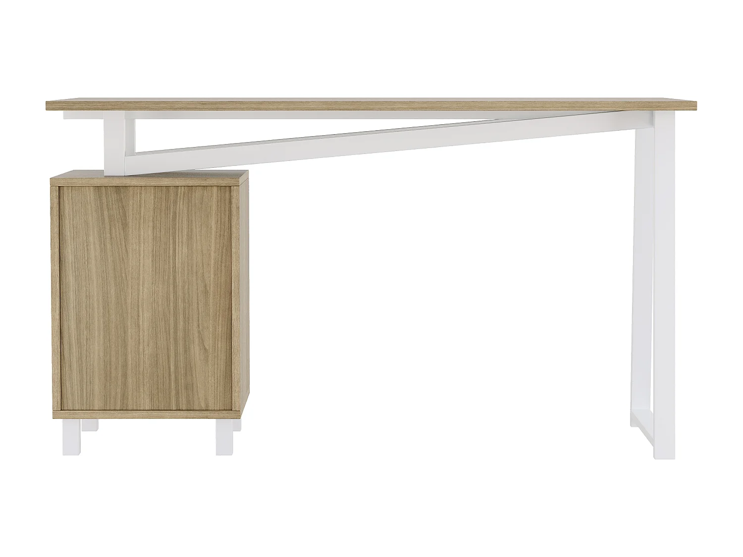 Skrivebord 130x55x75 cm - med 3 skuffer - stor træbordplade - MDF - naturtræ og hvid