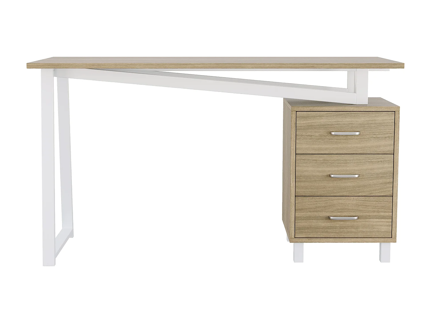 Skrivebord 130x55x75 cm - med 3 skuffer - stor træbordplade - MDF - naturtræ og hvid