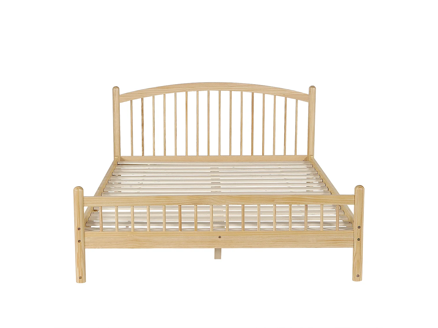 Lit simple en bois 140x200cm - tête de lit à rayures classiques - avec sommier à lattes - Naturel
