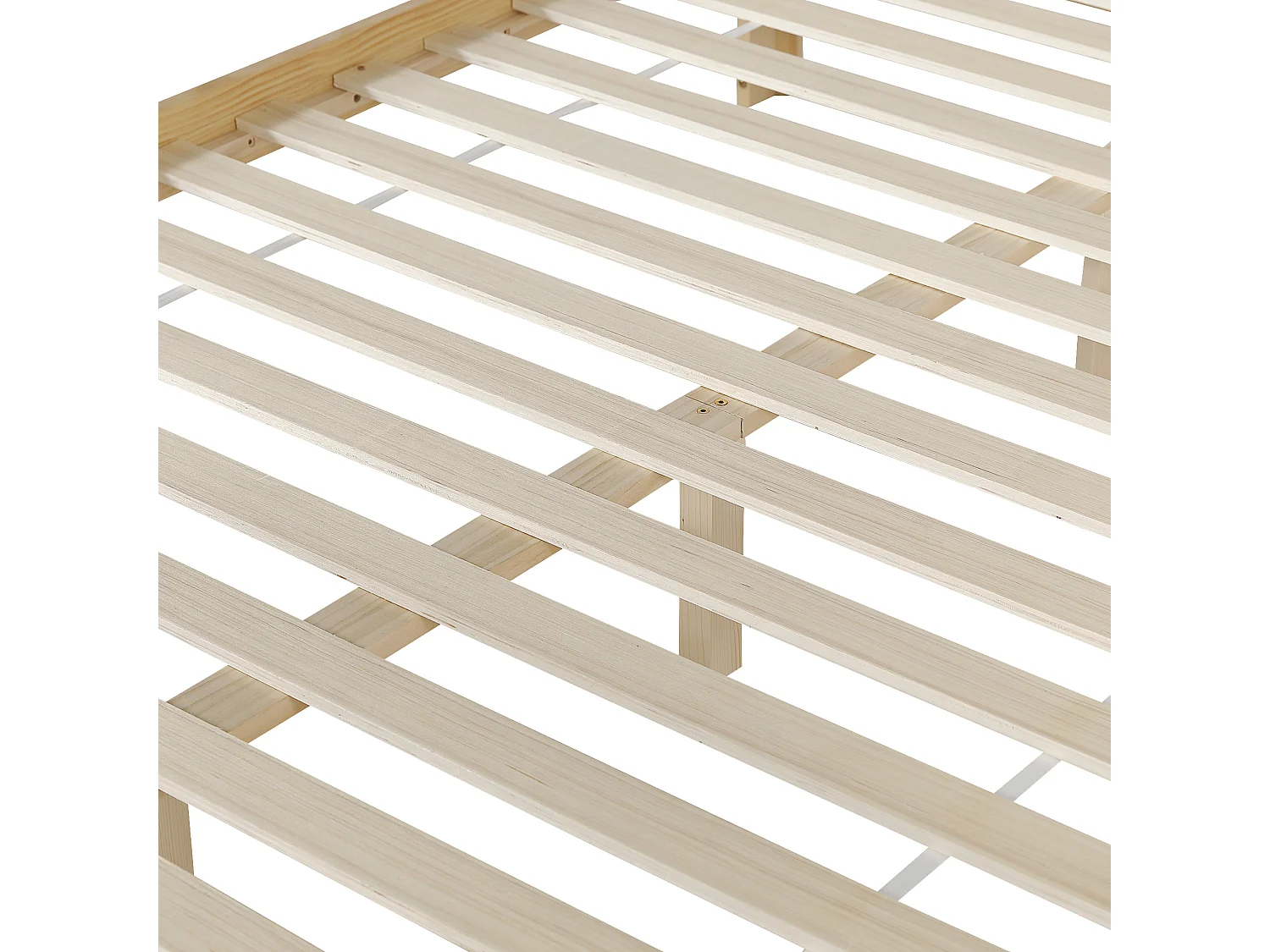 Lit simple en bois 140x200cm - tête de lit à rayures classiques - avec sommier à lattes - Naturel