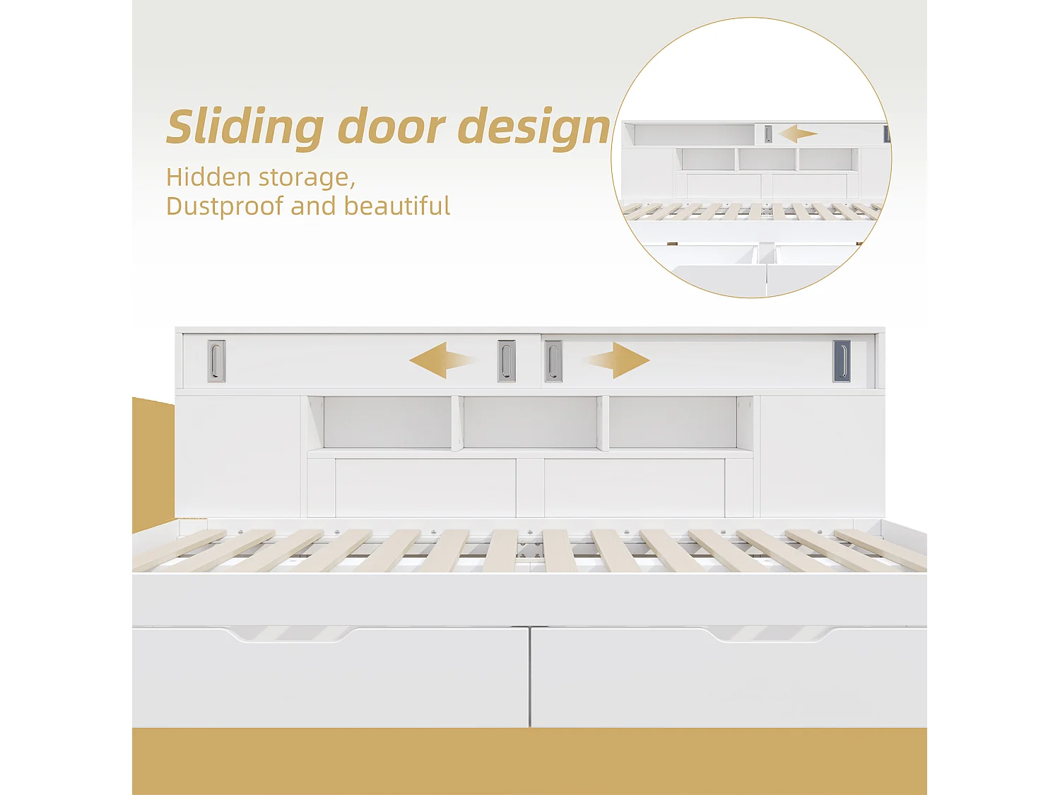 Children's bed 90x190 cm - with 2 drawers - Adjustable side shelves - MDF - White (mattress not included)