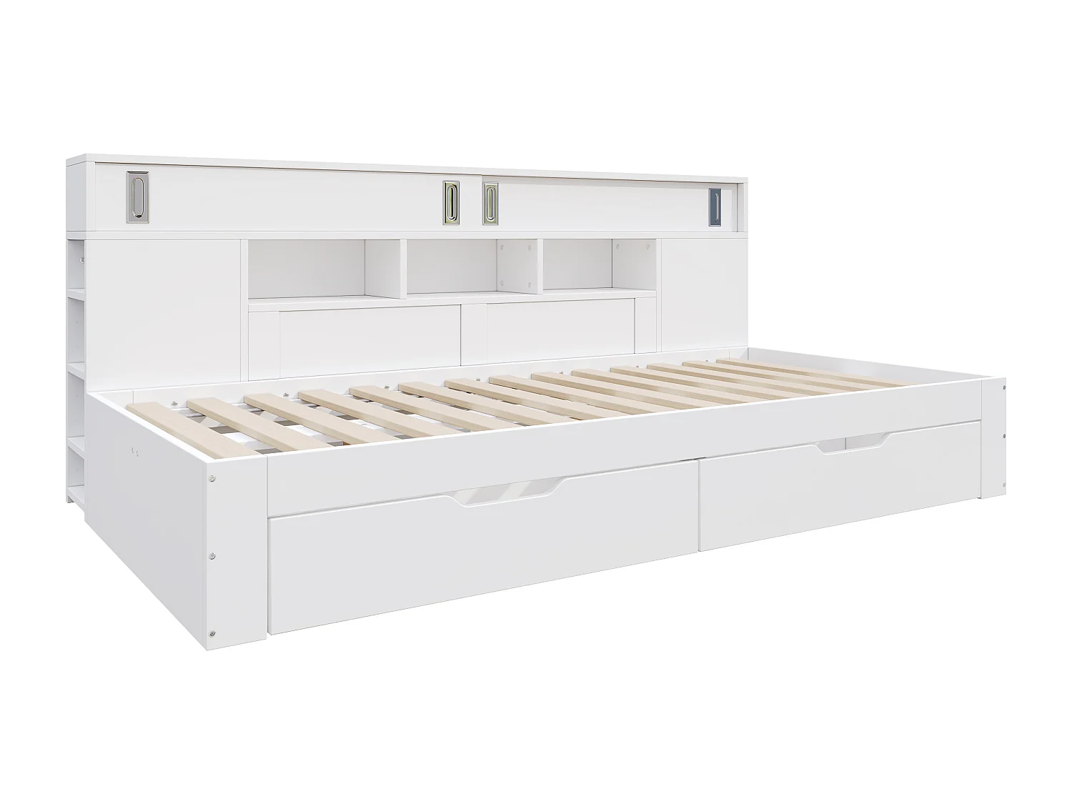 Children's bed 90x190 cm - with 2 drawers - Adjustable side shelves - MDF - White (mattress not included)