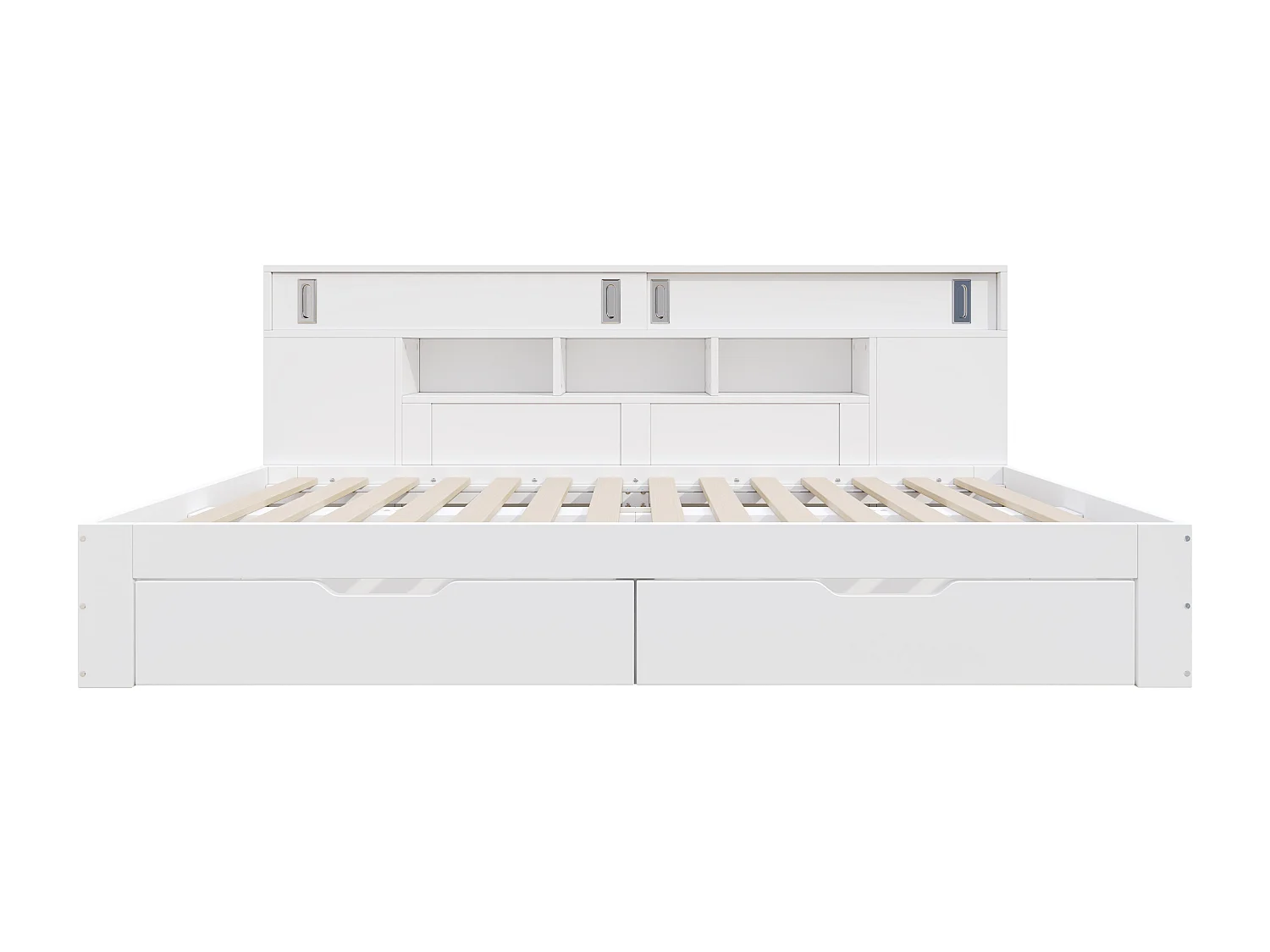 Children's bed 90x190 cm - with 2 drawers - Adjustable side shelves - MDF - White (mattress not included)