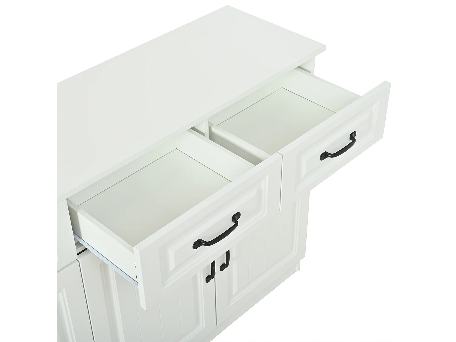 Buffet/Commode avec 4 portes et 4 tiroirs - 2 étagères - Design rayé - 8 poignées métalliques - MDF - Blanc