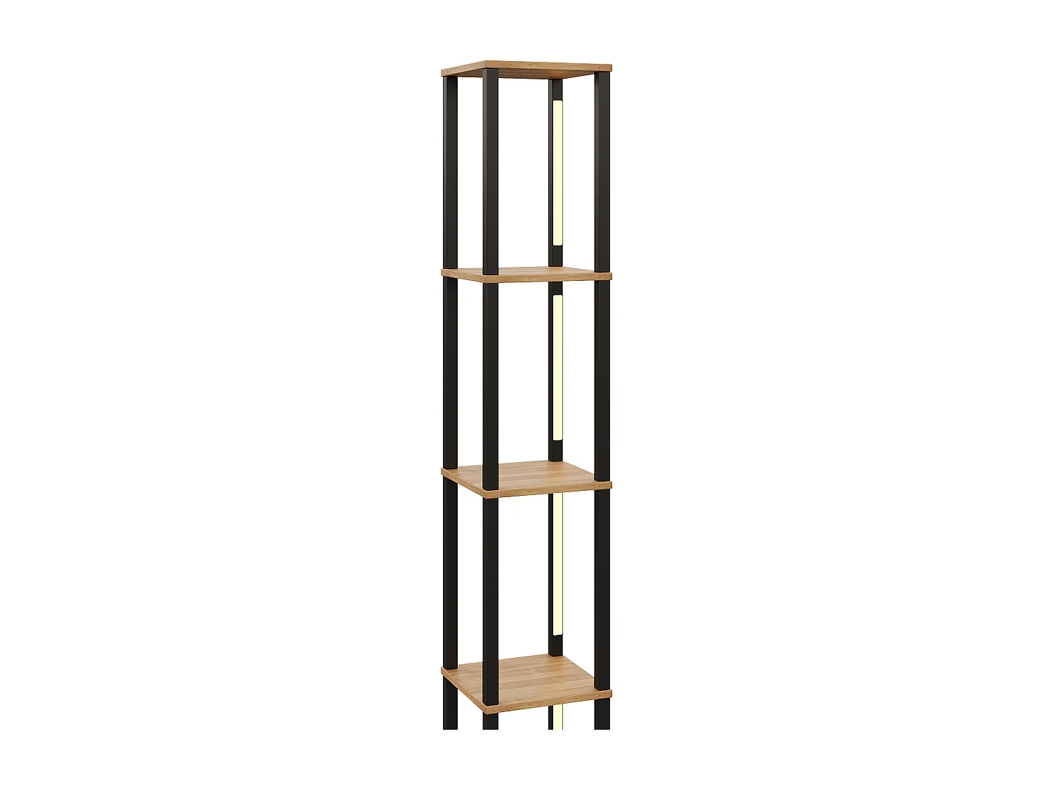 Modernes Regal 26x26x165 cm - 4 Ablagen - einstellbare dreifarbige LED-Beleuchtung - MDF - Holzfarbe Natur + Schwarz
