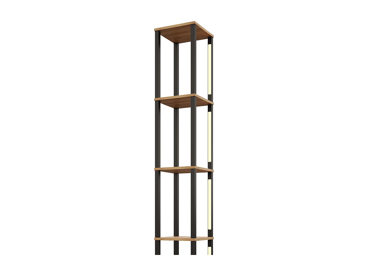 Modernes Regal 26x26x165 cm - 4 Ablagen - einstellbare dreifarbige LED-Beleuchtung - MDF - Holzfarbe Natur + Schwarz
