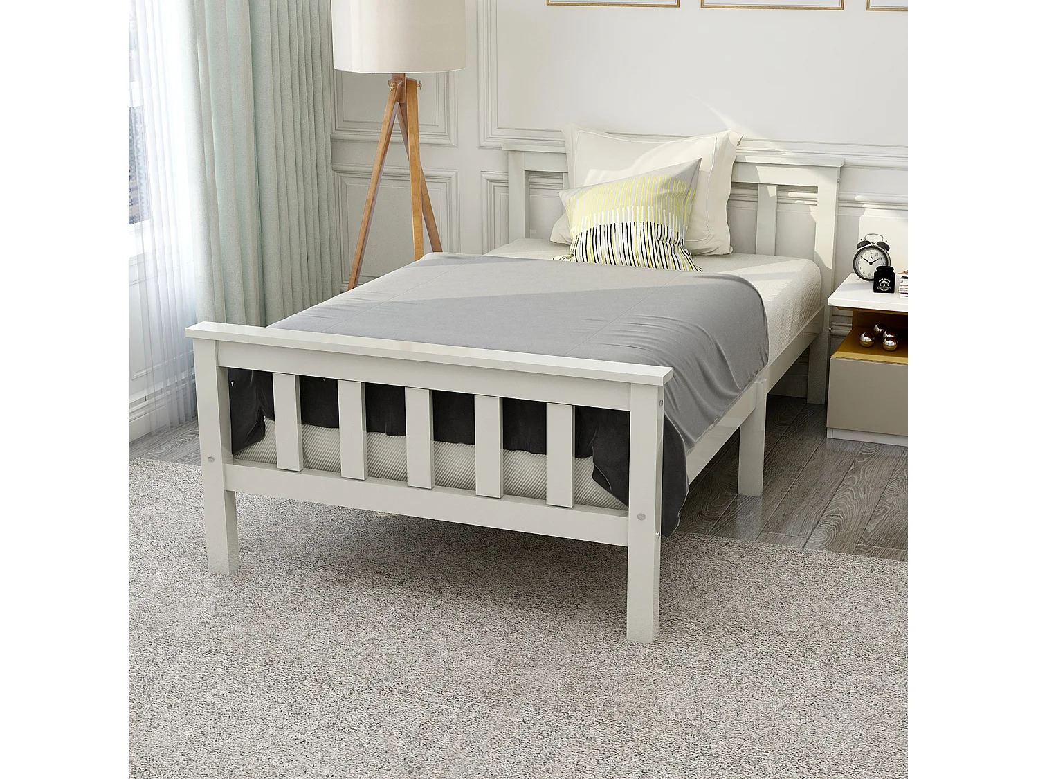 Adult bed 90x190 cm in solid wood with slatted base - White