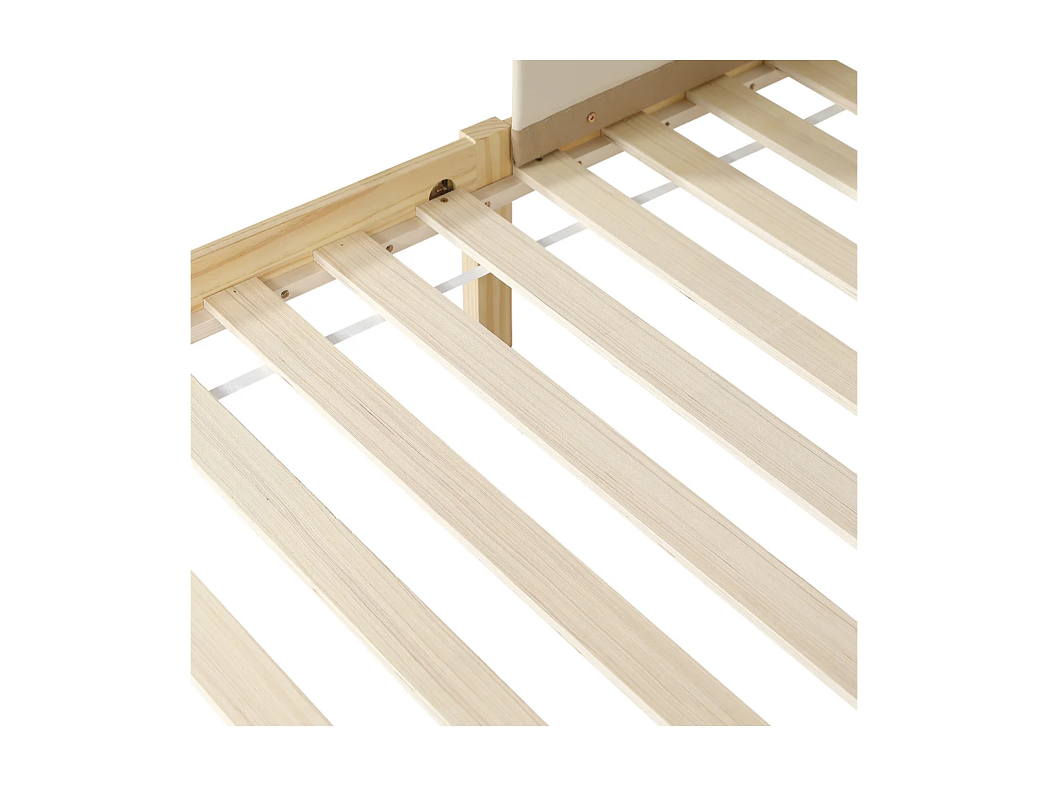 Lit rembourré simple pour enfant 90x200cm - tête de lit rembourrée en PU - rambarde latérale - avec sommier à lattes - Naturel