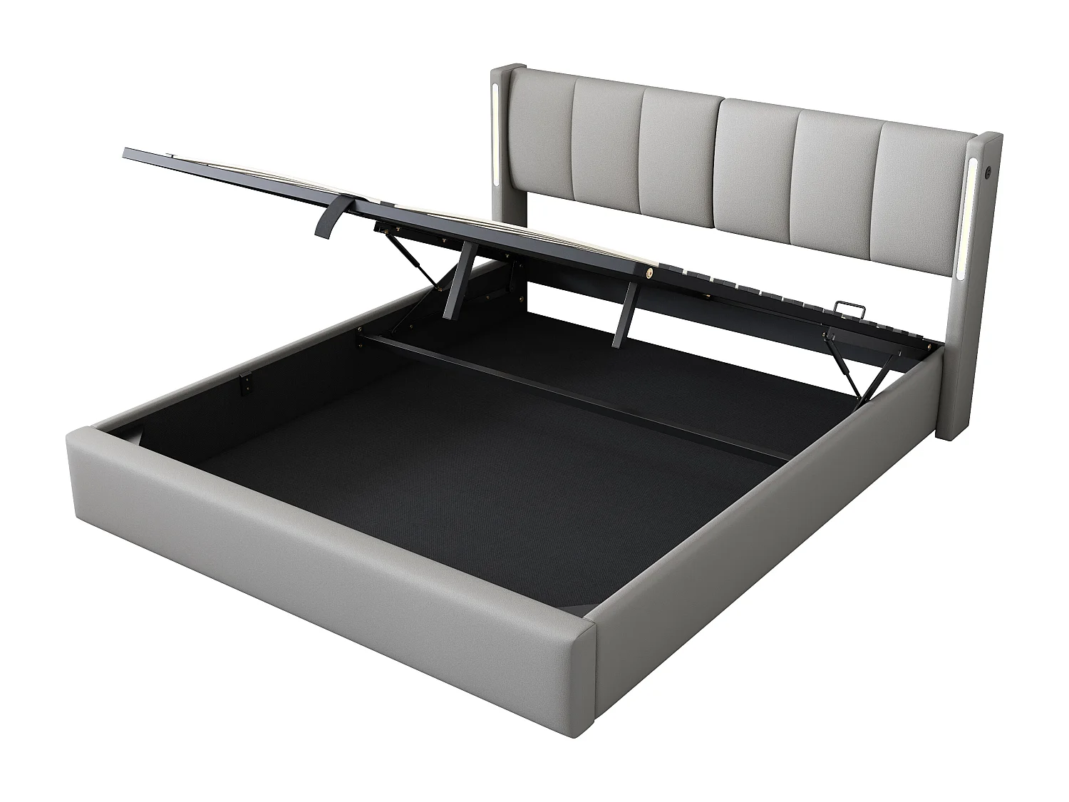 Upholstered storage bed 140 x 190 cm - with USB charging port - with LED lighting - adjustable headboard - PU - grey (mattress not included)