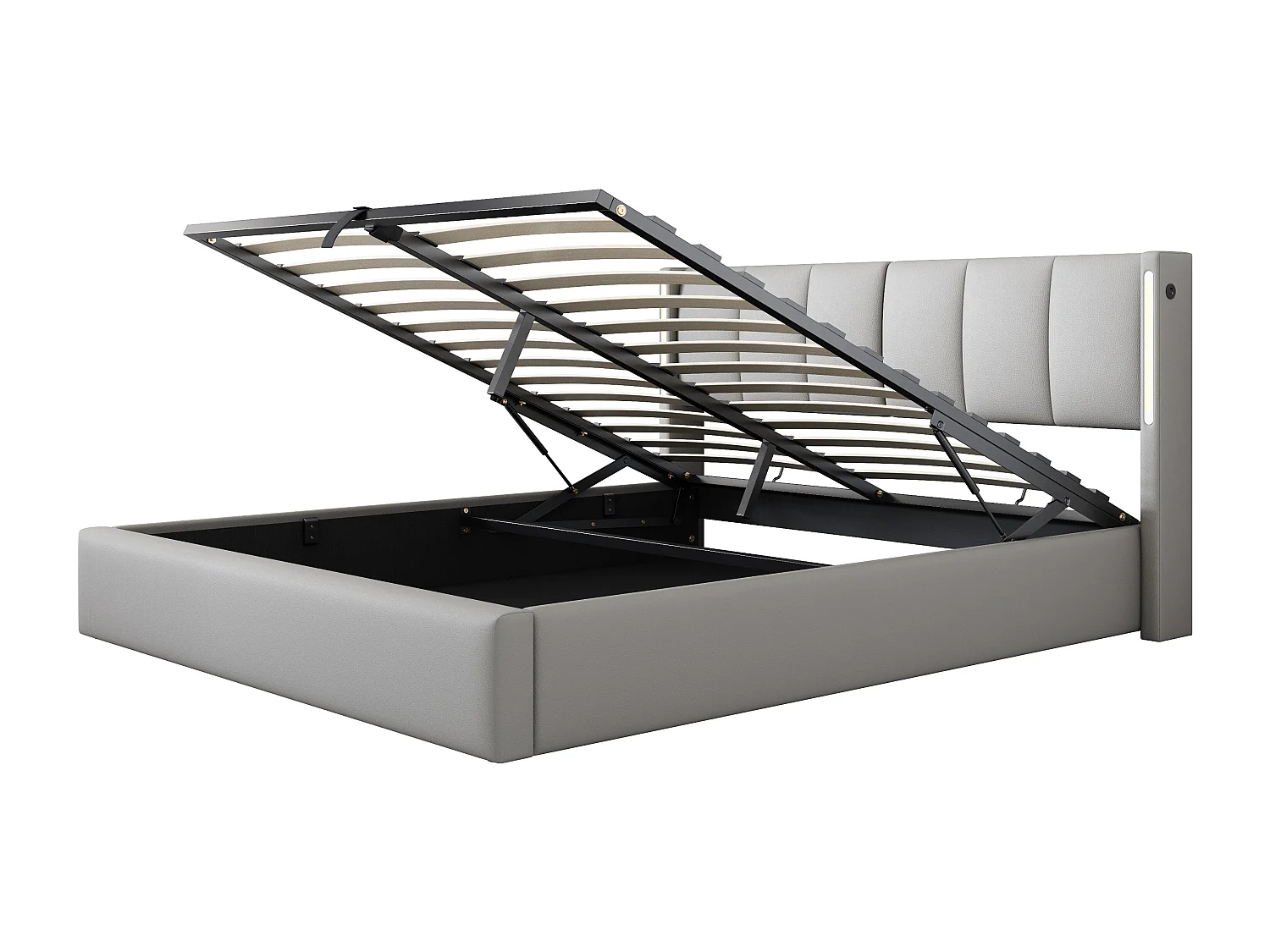 Upholstered storage bed 140 x 190 cm - with USB charging port - with LED lighting - adjustable headboard - PU - grey (mattress not included)