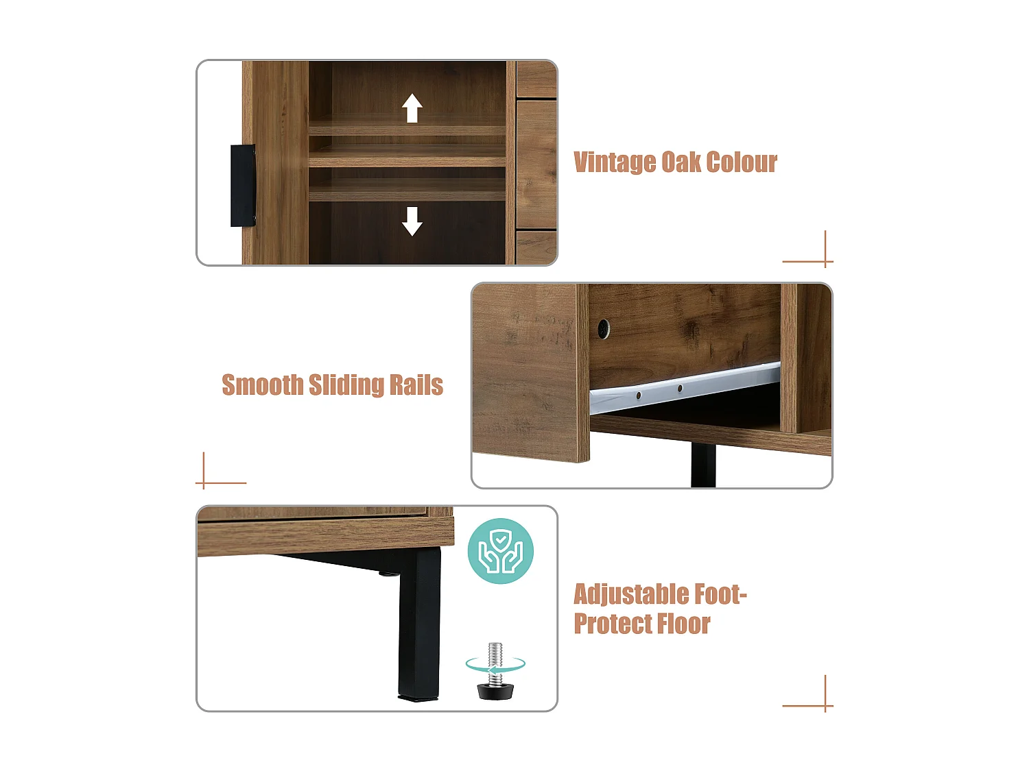 Sideboard with adjustable shelves - 2 doors and 3 drawers - dark oak