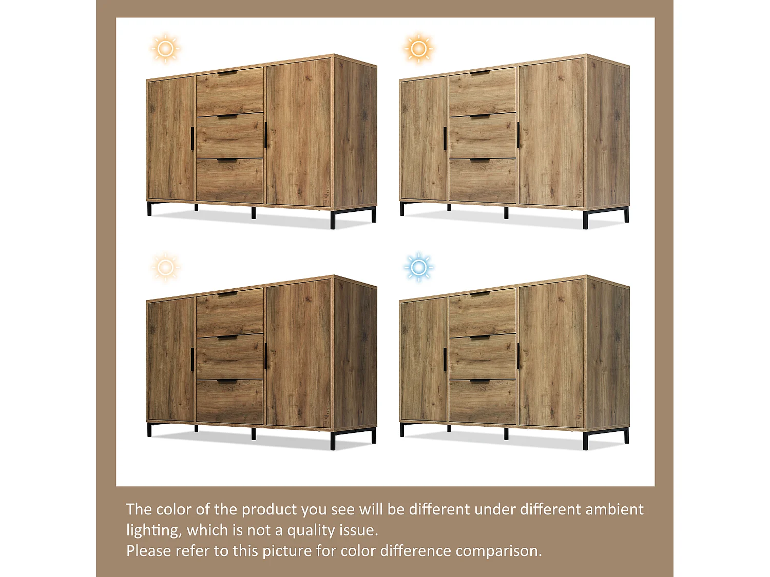 Sideboard with adjustable shelves - 2 doors and 3 drawers - dark oak