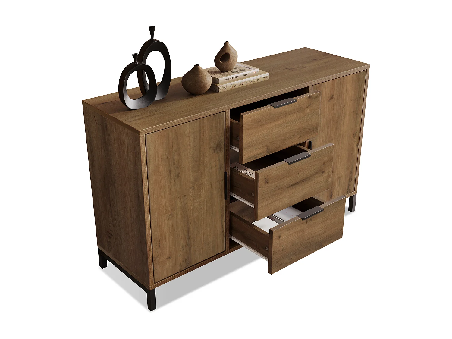 Sideboard with adjustable shelves - 2 doors and 3 drawers - dark oak