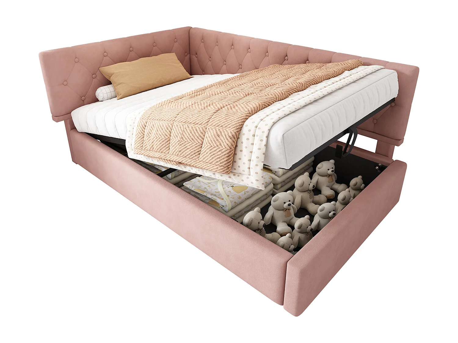 Sofa bed with storage 90x190 cm - with storage - velvet fabric - with slatted base - Pink (mattress not included)