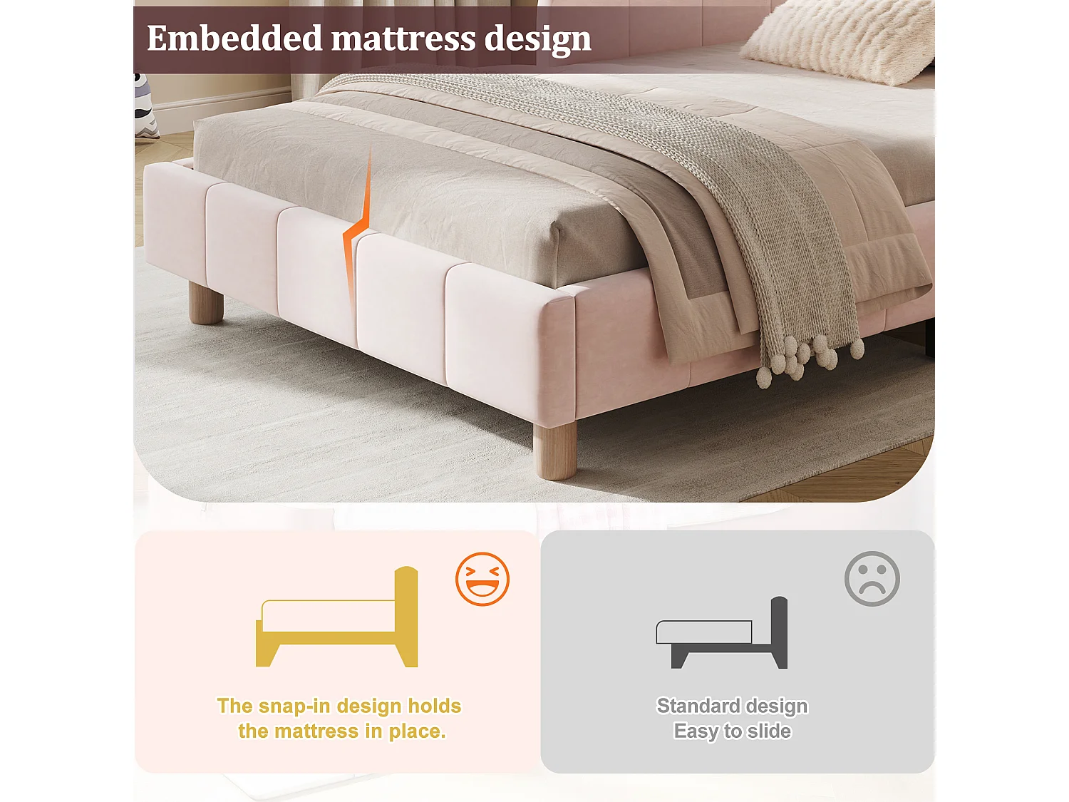 Children's Upholstered Bed 90x190cm - with upholstered headboard and safety rails - solid wood legs - Velvet - pink