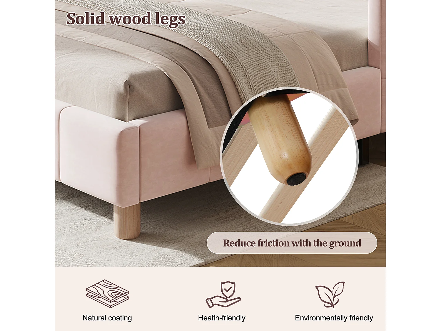 Children's Upholstered Bed 90x190cm - with upholstered headboard and safety rails - solid wood legs - Velvet - pink