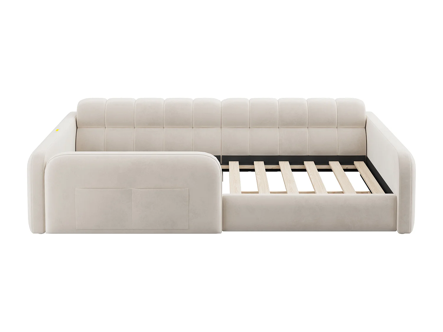 Gepolstertes Kinderbett 90x200 cm - mit Ladeanschluss - mit 1 Schublade - Samt - Beige (ohne Matratze)