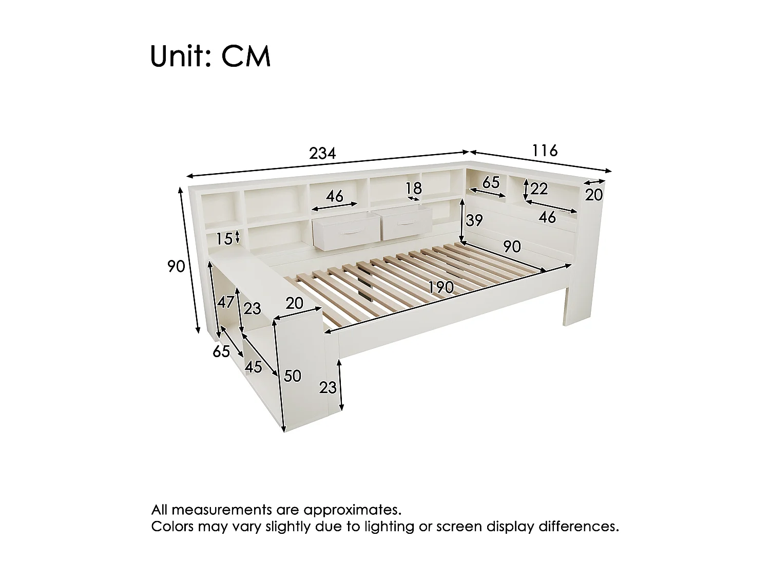 Sofa bed 90x190cm - with pull-out bed - with USB/Type-C - with storage space - solid wood + particleboard - white