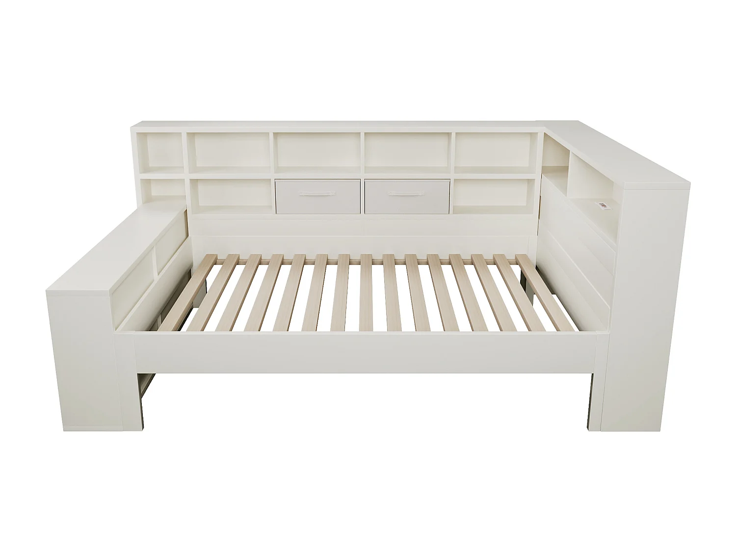 Sofa bed 90x190cm - with pull-out bed - with USB/Type-C - with storage space - solid wood + particleboard - white