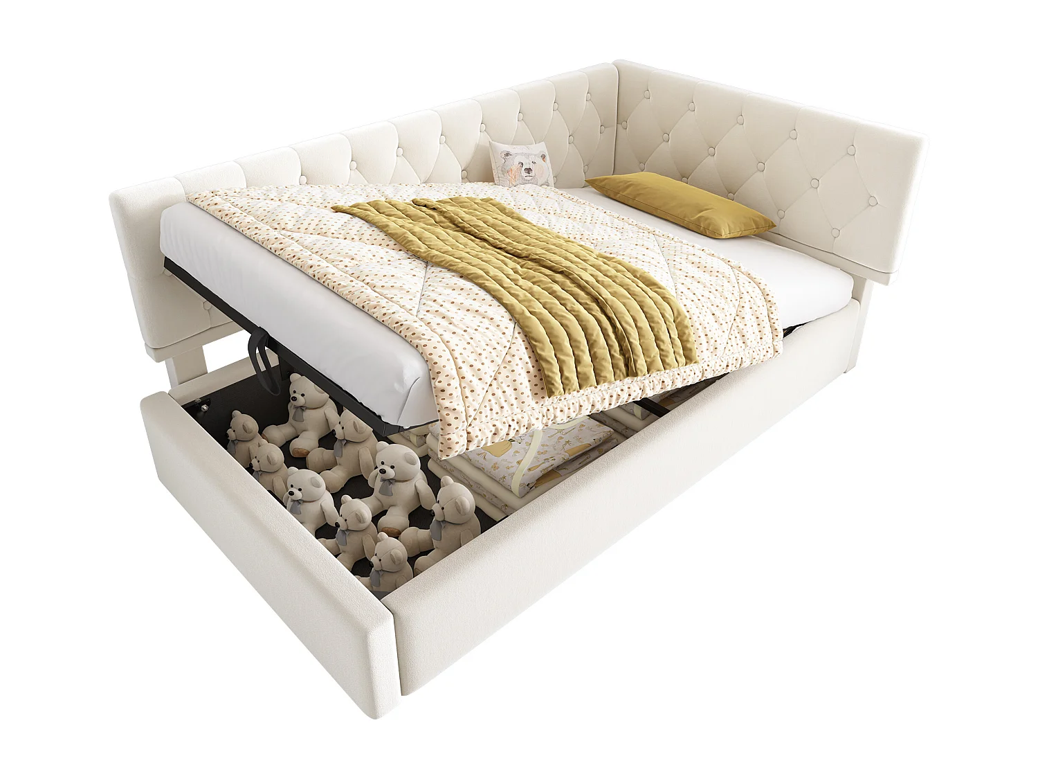 Sofa bed with storage 90x190 cm - with storage - velvet fabric - with slatted base - Beige (mattress not included)