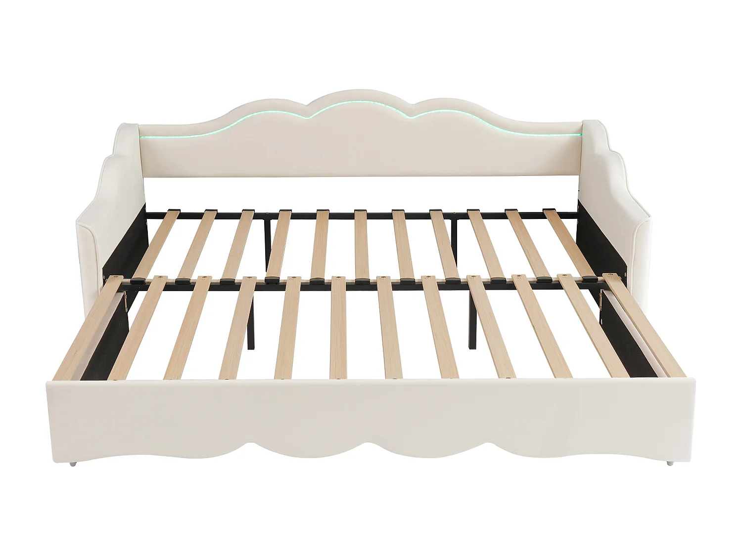 Upholstered sofa bed 90x200cm - With pull-out bed - LED lighting and USB ports - Velvet upholstery - Beige (Mattress not included)