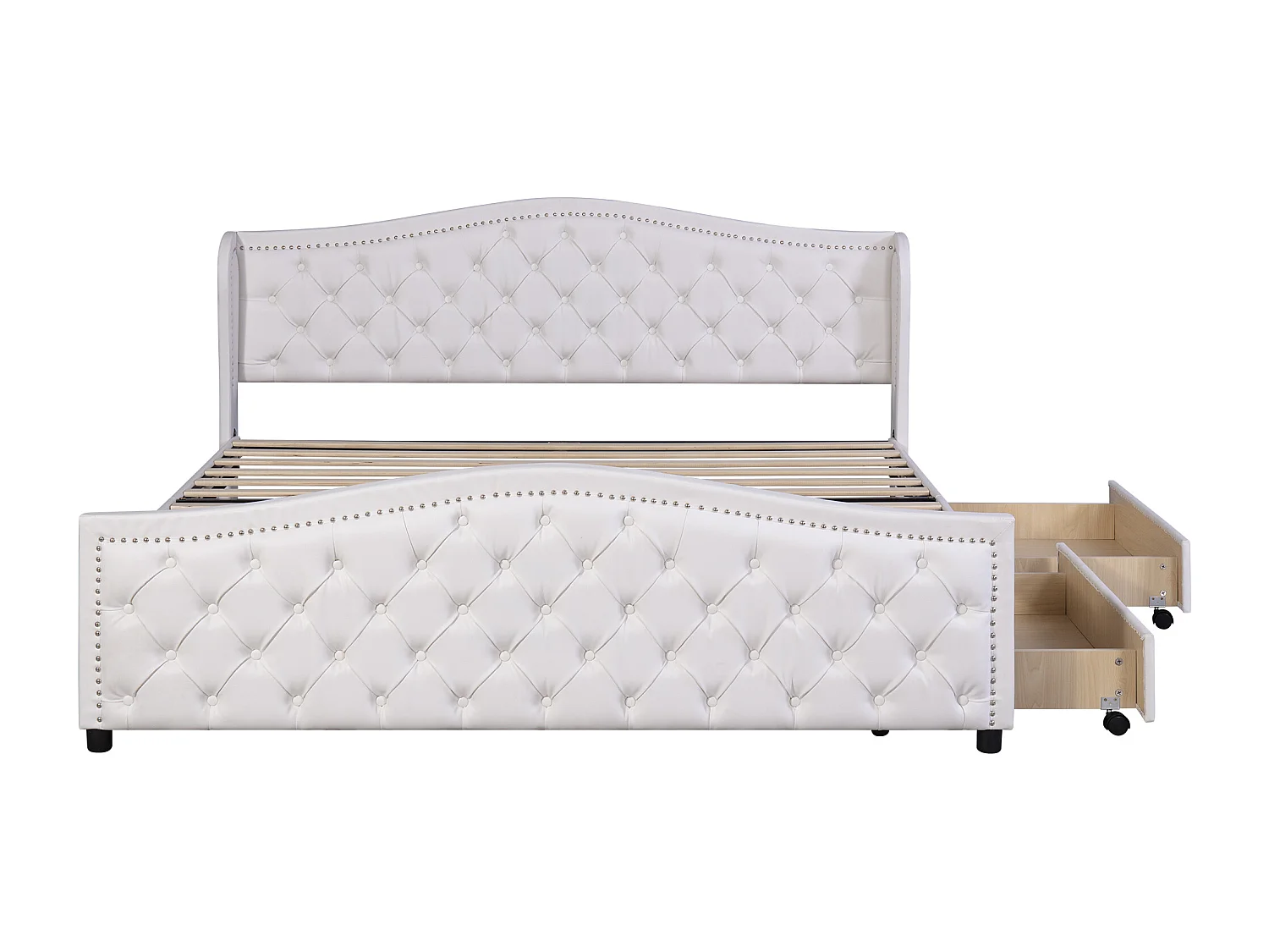 Upholstered adult bed in faux leather - 140x200cm - with 2 drawers - White